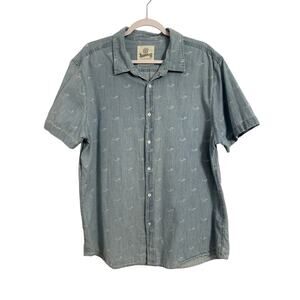 Roebuck & Co Vintage Men's XL Beach Fisherman Button Up Short Sleeve Shirt Shark